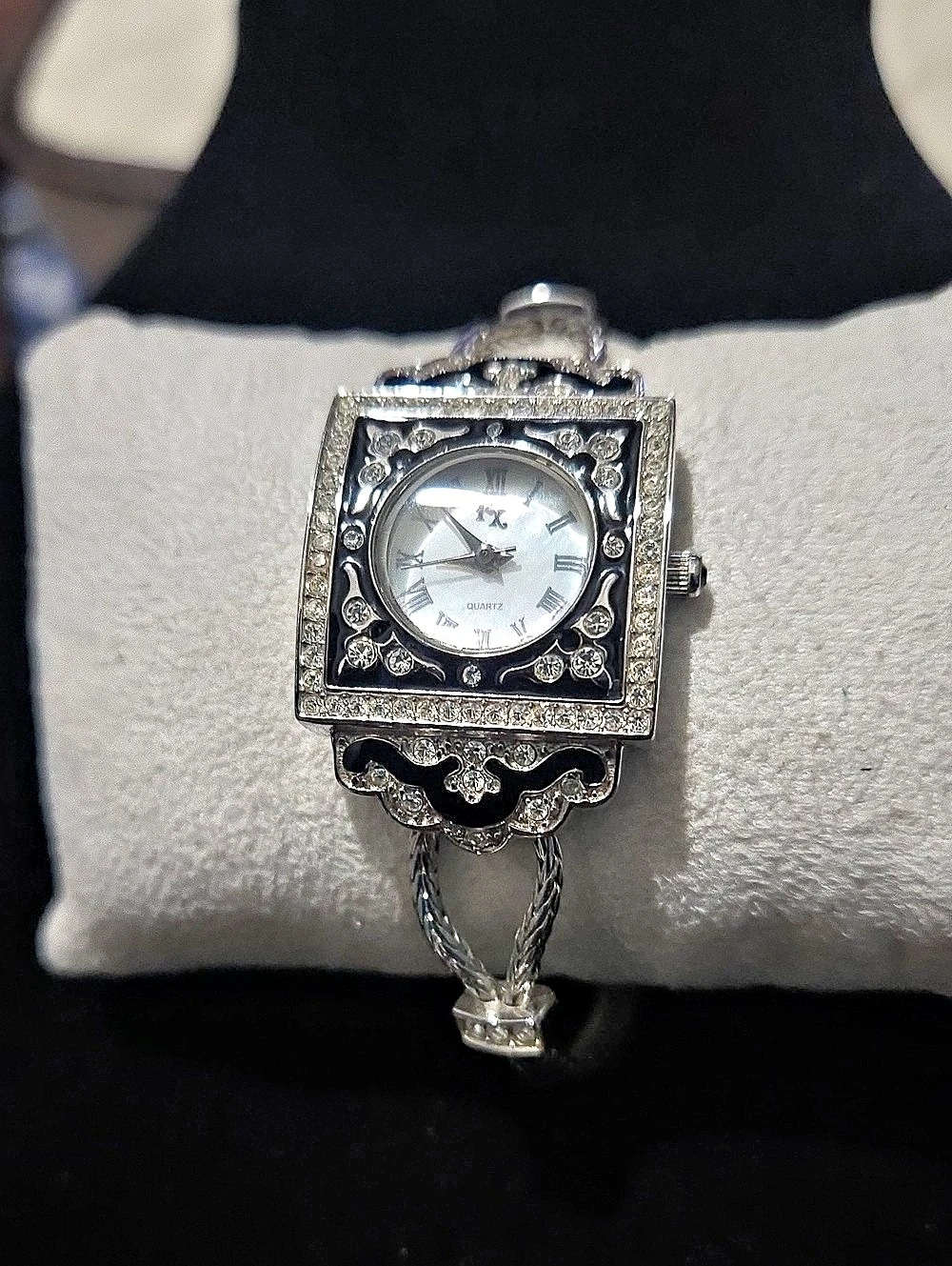 Franz Xavier B609 Crystal Accent Square Watch Silver